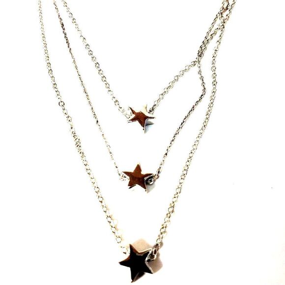 GUESS Polished Silver tone Layered Star Shaped Beads Design Necklace 16"+3.5" - Picture 7 of 7